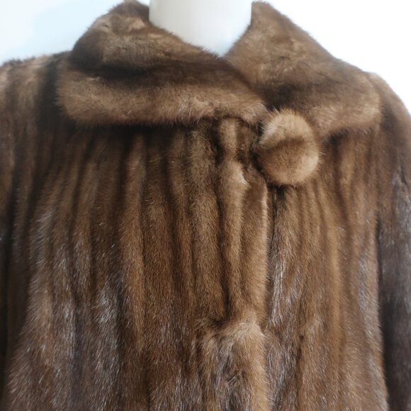 Womens Georgeou Westchester Dark Brown Mink Round Collar Vintage Long Coat M - Picture 2 of 16